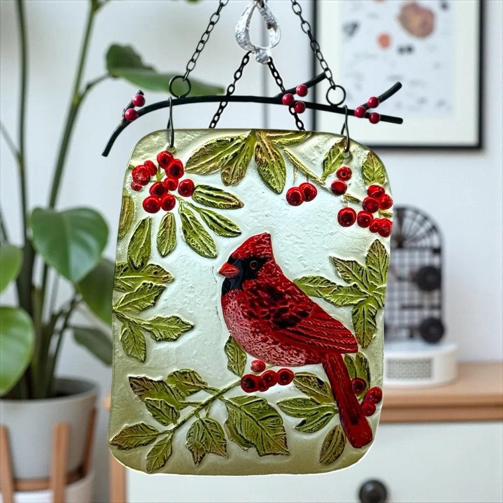 Cracker Barrel Hand-Painted Glass Cardinal Suncatcher Multicolor